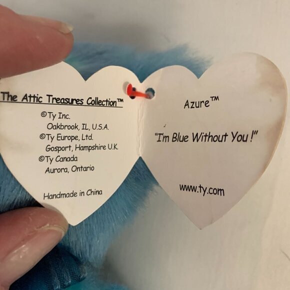 TY Beanie Babies Azure The Blue Bear Attic Treasures Collection 1993 With Tag - Picture 2 of 8